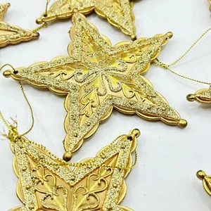 Retro Vintage Gold Very Ornate Star & North Star Christmas Tree Ornaments - Picture 1 of 13