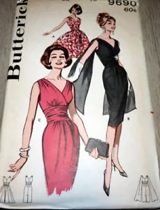 *BELLISSIMO ABITO VINTAGE ANNI 50 SERA BUTTERICK modello da cucire 13/33 NON TAGLIATO - Foto 1 di 2