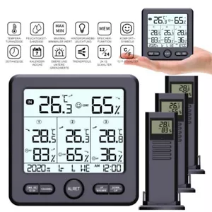Wetterstation Thermometer Hygrometer Innen/Außenpool mit 3 Außensensoren Schwarz - Bild 1 von 12