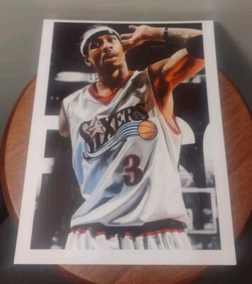 ALLEN IVERSON SIXERS 8.5x11 ULTRA GLOSSY OLD SCHOOL COLOR ART BASKETBALL POSTER! - Image 1 of 4