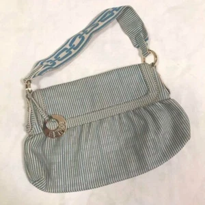FENDI Vintage Borsa Chef Shoulder Bag Hand Bag FF Logo Canvas Blue x White Used - Picture 1 of 10