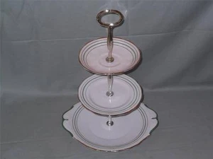Royal Albert Vintage China 3-Tier Hostess Cake Plate Stand Green Stripe - Picture 1 of 1