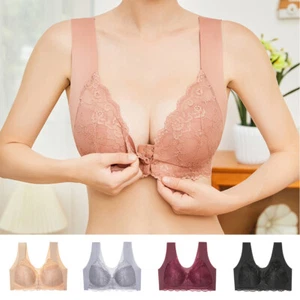 Womens Plus Size Bra Seamless Front Close Lace Push Up Bra Lingerie Underwear 🎀 - Picture 1 of 29