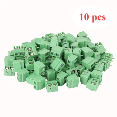 10Pcs 2 Pin 5mm PCB Mount Screw Terminal Block Connector 300V 10A (Green) - Image 1 of 4