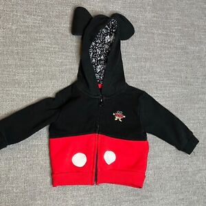 Disney Hoodie Boys Girls 12M Months Black Red Mickey Mouse Full Zip Sweatshirt