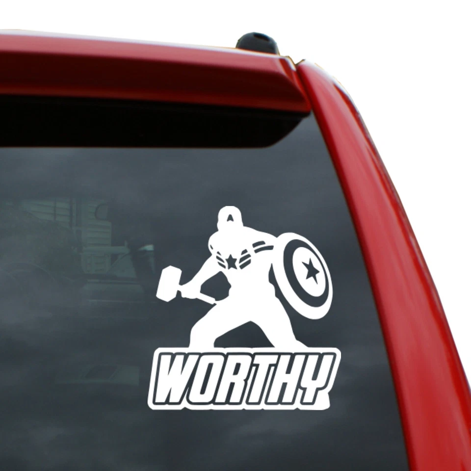 Captain America - Worthy Vinyl Decal Sticker | Color: White | 5 inch Tall - Image 1 of 1