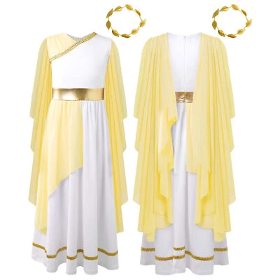 Girls Ancient Greek Toga Costume Halloween Cosplay Flowy Rome Grecian Princess - Image 1 of 3