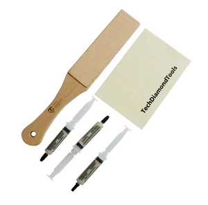 Knife Sharpening Kit of Leather Strop + Three 50% Diamond Pastes + Wool Cloth - Picture 1 of 6