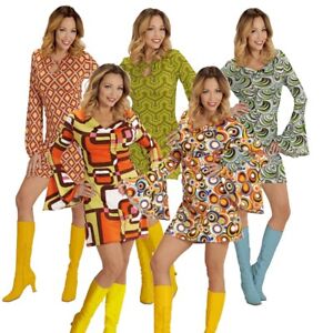 TOP Damen Hippie Retro Kostüm 60er 70er Jahre Pop Disco Kleid Groovy Minikleid