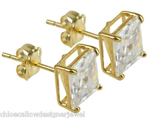 1x Paar Ohrstecker 9 kt Gelbgold 6 mm Quadrat CZ Edelstein Set + Geschenktüte - Bild 1 von 2