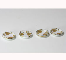 Dollhouse Miniature Set of 4 Gold Floral Porcelain Shallow Bowls