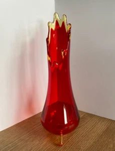 Vintage LE Smith Amberina Flame 3 Toe Footed Smoothie Swung Glass Vase 10.75" - Picture 1 of 17