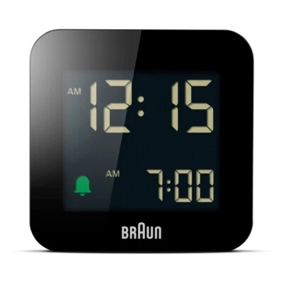 Braun BN-BC08B Black Digital LCD Travel Quartz Alarm Clock Square 2.3" - Image 1 of 2