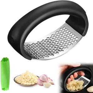 Portable Stainless Steel Garlic Press Rocker with Peeling Drum - Black - Picture 1 of 11