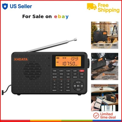 Portable Shortwave Radio Plastic 4-Band AM FM SW LW Wireless Bluetooth MP3 Alarm - Image 1 of 4