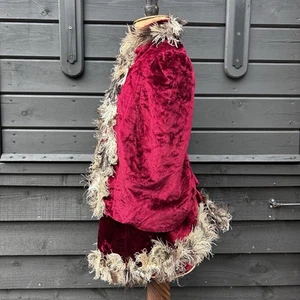 Antique Victorian Wine red Velvet Cape Bustle Mantle With Ostrich Feather Trim - Picture 1 of 21