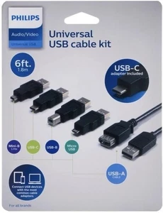 Philips 6' USB 2.0 Universal Kit mit USB-C schwarz - für alle Marken - neu, versiegelt - Bild 1 von 1