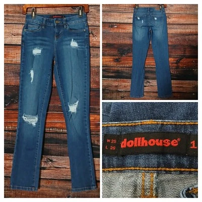 Pantalones de mezclilla elásticos rectos ajustados ajustados de tiro medio para casa de muñecas talla 1 Foto 1 de 4