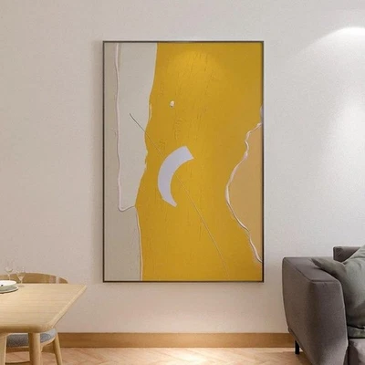 Oversized Hand Painted Minimalist Texture Painting Yellow White Knife Painting O - image 1 of 4