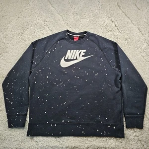 Nike Sweatshirt All Over Paint Splatter Center Swoosh Logo Black Y2K Adult 3XL - Picture 1 of 12