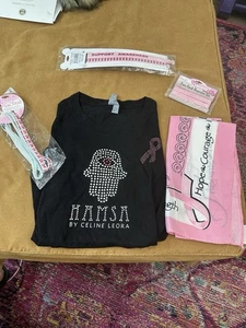 Brustkrebs Bewusstsein Set Hamsa Strass T-Shirt (klein) + Zubehör - Bild 1 von 9