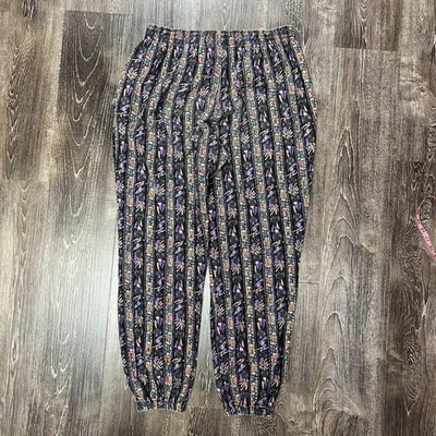 Vintage Baggy Muscle Pants Mens Medium Black Purple Surf Print 80s Parachute 90s - Image 1 of 4