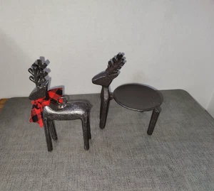 2 Hirsche Vintage Gusseisen Kerzenhalter T Windlicht + hängend Gusseisen Hirsch Ornament - Bild 1 von 14