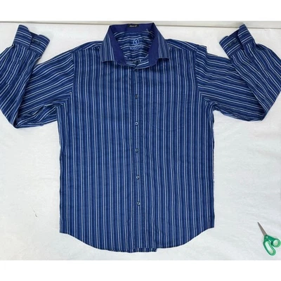 Preppy Bugatchi Uomo Dress Shirt Button Down Stripes Blue - Men's Size Large - Image 1 of 4