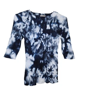 Style & Co Shirt Damen mittelblau weiß Batik Y2K Boho gerippt 3/4 Arm - Bild 1 von 9