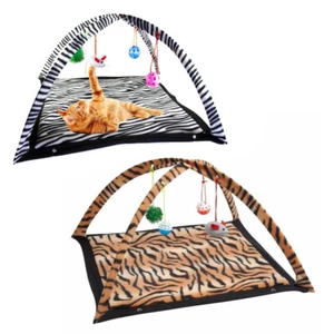 Weiche Spielmatte Activity Center für Katze Kätzchen Kätzchen 4 hängende Spielzeuge Zebra oder Tiger - Bild 1 von 6