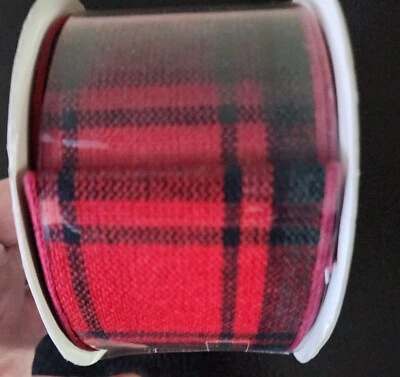 Wired Ribbon Red Black Plaid Width 2.5 Inches 10 Yards Christmas Crafts Vintage - Image 1 of 4