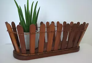 Vintage Plant Pot Planter Mid Century Wooden Metal Arts & Crafts Style Long - Picture 1 of 15
