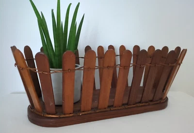 Vintage  Plant Pot Planter Mid Century Wooden Metal Arts & Crafts Style Long - Image 1 of 4