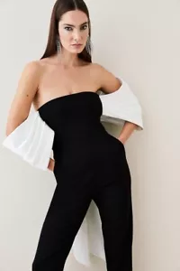 Karen Millen Kleid US Größe 12 Struktur Krepp Schulterfrei Strukturiert Overall - Bild 1 von 5