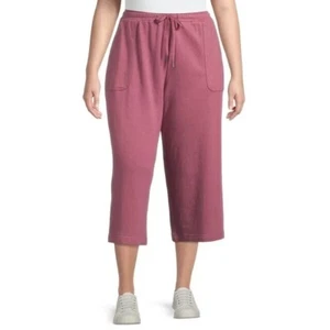 Terra & Sky Women's Plus Size Pull-On Knit Capris, Pink/Purple Size 0X NEW - Picture 1 of 7