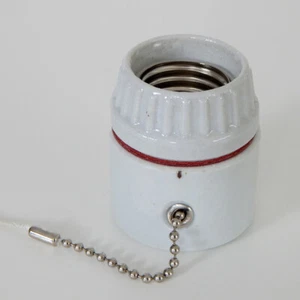 Medium Base Glazed Porcelain Pull Chain Light Fixture and Lamp Socket - Picture 1 of 5
