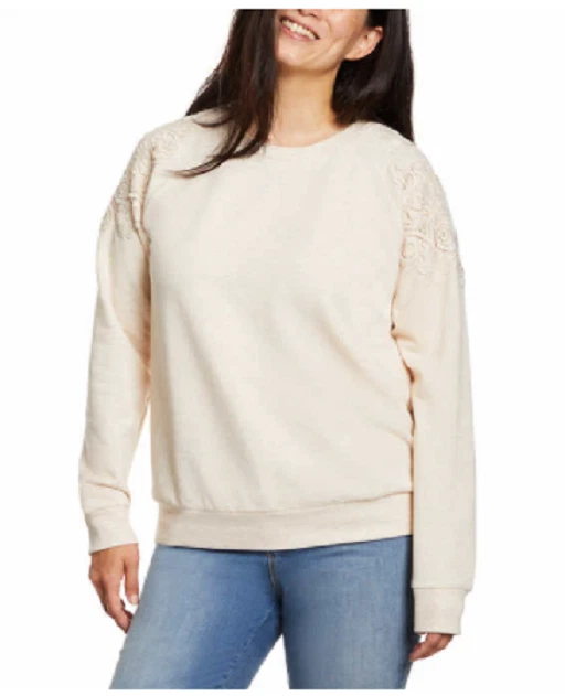 Gloria Vanderbilt Women's Pullover Sweater With Lace Applique - Soft Crewneck Sweater, Size XL, Black