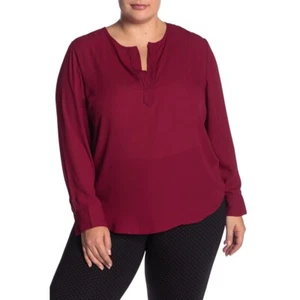 Catherine Malandrino Womens Blouse Size 1X Split Neck Chiffon Wine Red - Picture 1 of 4