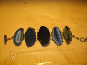 Blue Agate Bracelet Marked Sterling 925 Silver WK Whitney Kelly Organic Jewelry - Picture 1 of 10