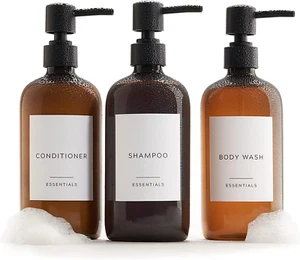 Elegante dispenser shampoo e balsamo set di 3 - moderno 21 oz sapone doccia PET - Foto 1 di 12