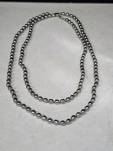 SET OF 2- G. Silver Brand Hand Knotted 15" + 12" Glass Gray Pearl Necklaces - Picture 1 of 5