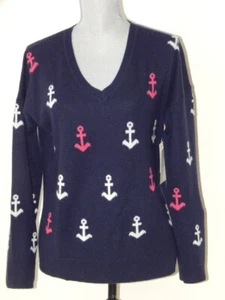 NWT SYNTHIA ROWLEY 100% 2- PLY CASHMERE Sweater V Neck Dropped Shoulder Navy LRG - Picture 1 of 6