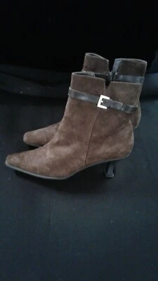 Botines VanEli Marrón Gamuza Cuero Borde Tacón Talla 7.5 M Foto 1 de 2