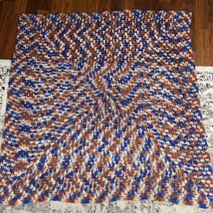 Vintage Handmade Crochet Afghan Blanket 46” x 44" Brown Blue - Picture 1 of 3