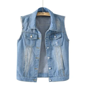 Damen Solide Farbe Jeansweste Kurzjacke Slim Fit Ärmelloses Jeansjacke Westen DE - Bild 1 von 39