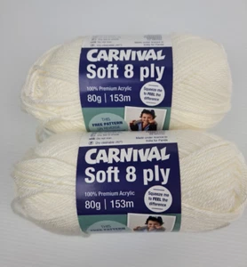Panda Carnival Soft 8ply Yarn Cream 100% Acrylic 80 grams per Ball X Two - Picture 1 of 5
