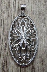 Estate Michael Anthony Solid 14K White Gold Detailed Filigree Pendant 2.42g - Picture 1 of 9