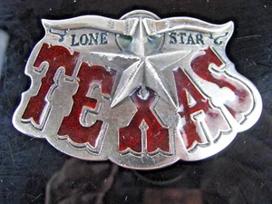Vintage 1980 Rojo Texas Estrella Solitaria Rodeo Gran Hebilla de Cinturón Americano Longhorn EE. UU. - Imagen 1 de 3