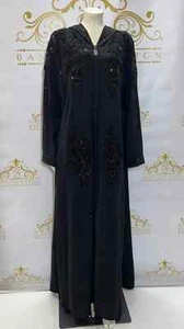Fancy Hooded Women’s Abaya Embellished Sequined Design Women's Long Sleeve Black - Picture 1 of 5