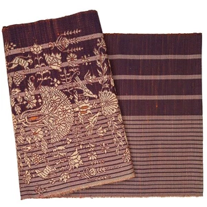 Vintage braune Rohseide Sommer Nagoya Obi in grob gewebtem Pfauendesign: 17. August-G - Bild 1 von 3